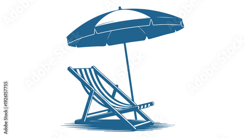 Relaxing under an open beach umbrella with a deck chair on a sunny day
