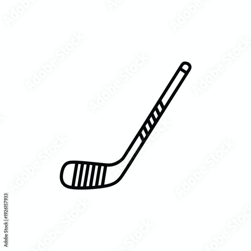 A simple black and white illustration of a hockey stick on a plain white background.