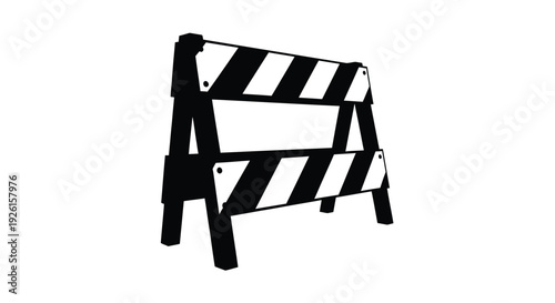 A black and white striped barrier angled against a white background silhouette