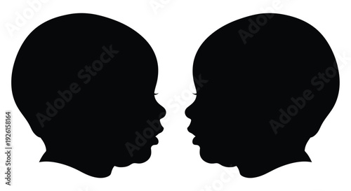 Two facing profile heads in a stark black design silhouette