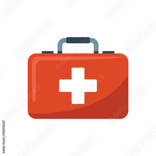 A simple red first aid kit with a white cross on the front.