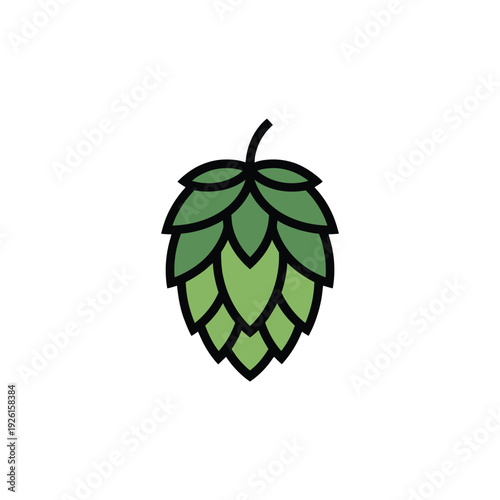 A simple illustration of a green hop cone with black outlines on a white background.