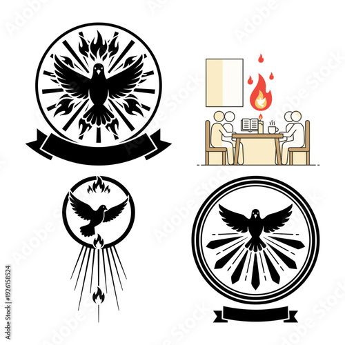 Preacher sermon with holy spirit flame and dove icon bundle