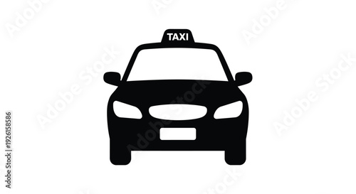 Front view of a black taxi cab simple graphic silhouette