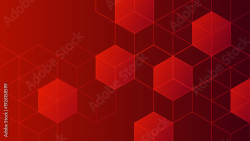 Dynamic red abstract background featuring isometric cubes and geometric lines for industrial and tech security concepts