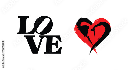 Love typography with a heart bold design and striking silhouette