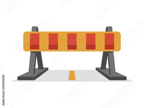 A yellow and red striped barrier blocking a road with a simple design.