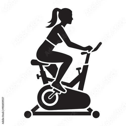 Woman On Exercise Bike At Home clip art Icon Silhouette vector black on a white background