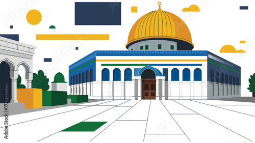 Dome of the Rock vector illustration with geometric shapes in background