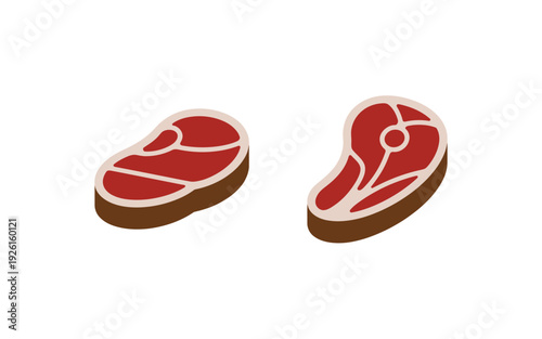 A pair of raw steaks with visible fat and white lines on a white background.