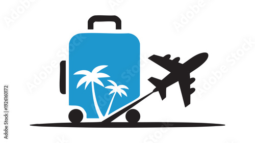 Travel adventure with a suitcase and airplane symbolizing vacation and exploration