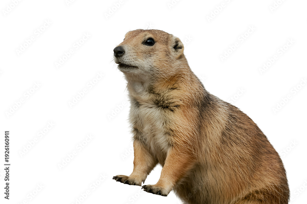 Fototapeta premium A curious prairie dog standing upright on its hind legs in a natural setting isolated on transparent background