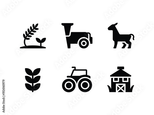 A collection of icons representing agricultural elements and farming.