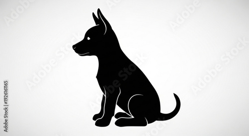 Black Dog Silhouette Sitting on White Background