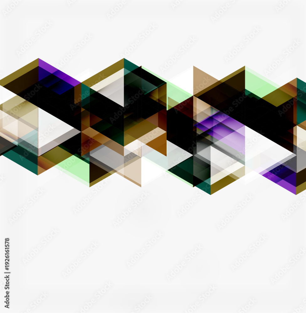Fototapeta premium Abstract geometric pattern. Overlapping triangles create dynamic visual texture. Neutral background emphasizes shapes, colors.