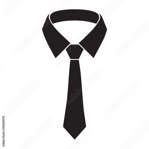 Black and white tie with shirt collar clip art Icon Silhouette vector black on a white background