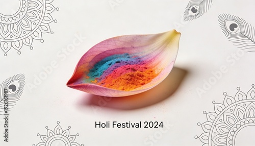 Lotus Flower with Holi Color Powder on White Background