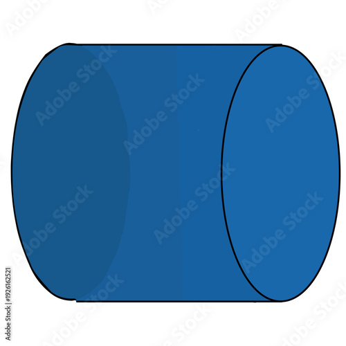 Blue 3D cylinder geometric shape isolated on white background. Minimalist isometric illustration of a solid tube, barrel, or pillar for graphic design, education, or abstract concepts.