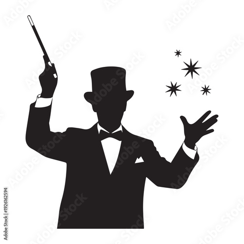 Magician performing magic trick Icon Silhouette vector black on a white background