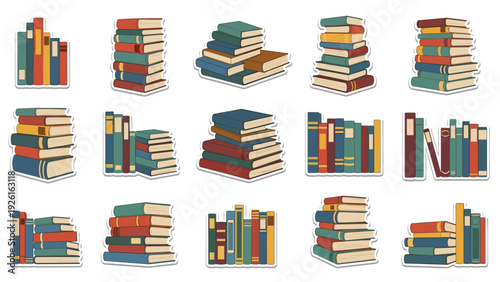 Numerous stacks of colorful books and bookshelves with spines visible, representing education, literature, and academic learning.