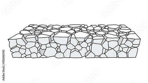 Abstract geometric stone wall or rock formation in a simple outline drawing, representing texture and construction elements.