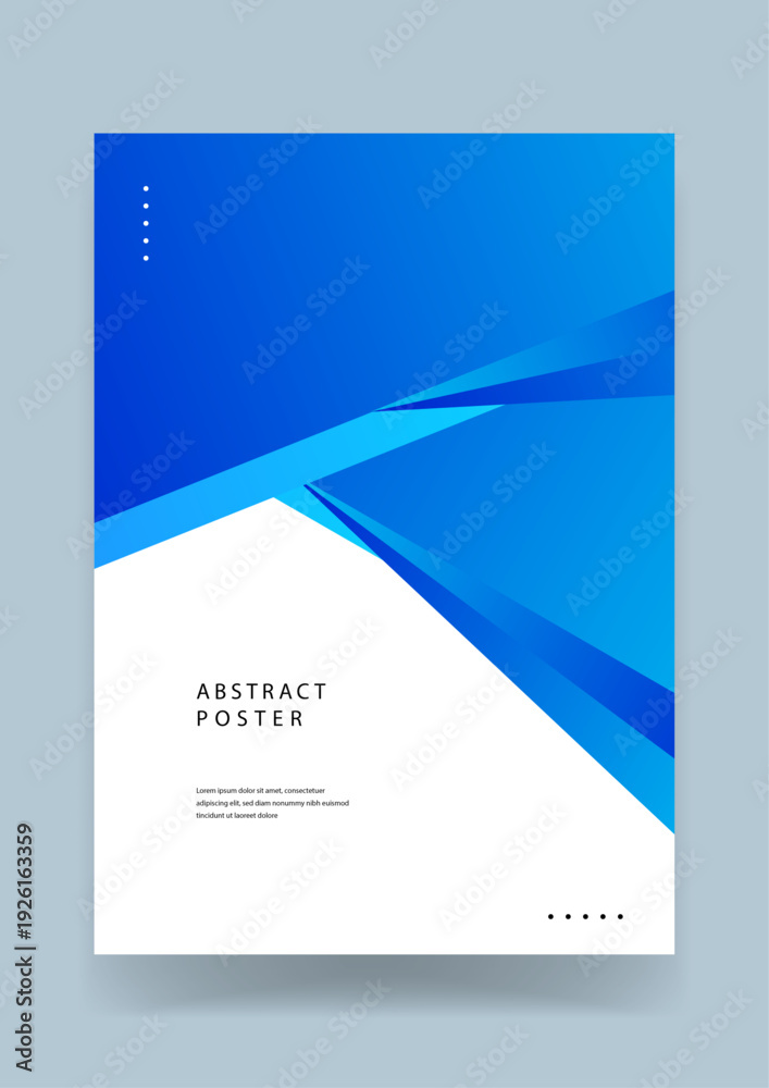 Fototapeta premium Sharp abstract poster design utilizing shades of blue with geometric angular shapes and clean white negative space for corporate identity