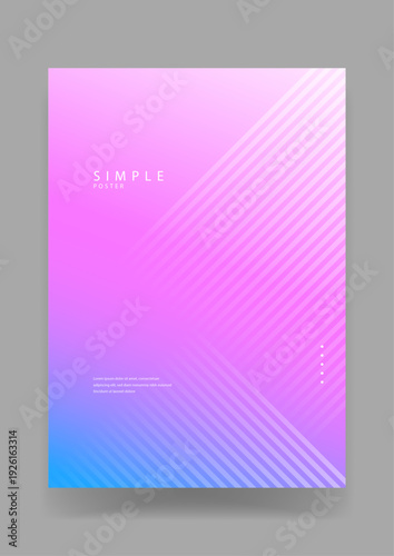 Simple and elegant poster template featuring a soft pink to blue gradient and minimalist white diagonal line patterns for clean aesthetic