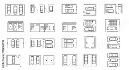 Architectural blueprints showcasing various room layouts and design concepts for residential spaces.