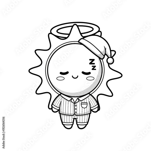 Cute Sleeping Sun Character in Pajamas with Halo and Sleep Hat