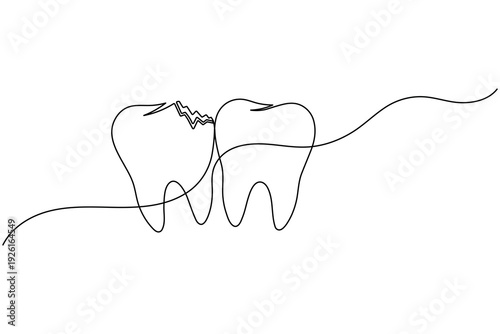 Cracked Tooth Dental Problem Continuous One Line Drawing Oral Health Pain Treatment Concept Vector