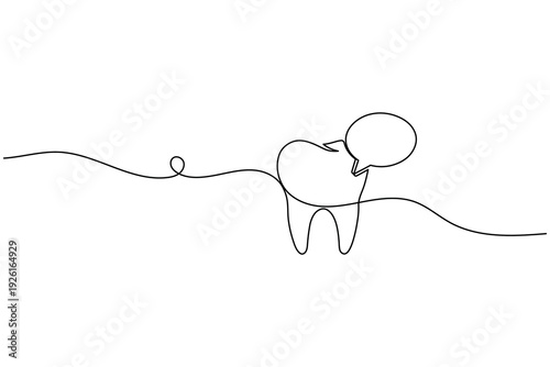 Tooth with Speech Bubble Continuous One Line Drawing Dental Consultation Dentist Communication Icon Vector