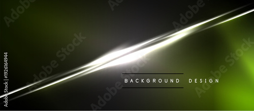 Dark abstract background features bright diagonal line. Gradient shades create modern visual effect. Text reads background design.