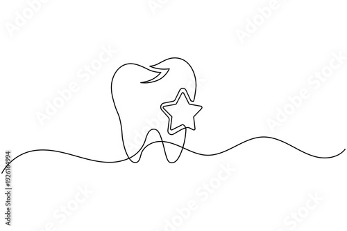 Premium Dental Excellence Logo Tooth with Star Continuous One Line Art Minimal Clinic Branding Vector