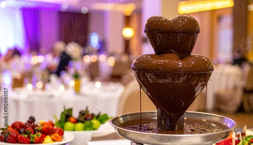 Chocolate Fountain Delight at Elegant Event with Fruit.