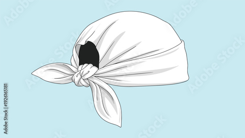 Simple white bandana tied on a head, symbolizing casual style, fashion, or head protection in a flat vector illustration.