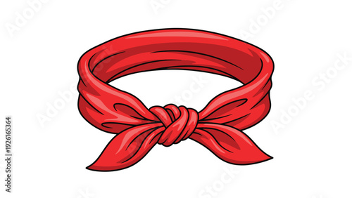 Classic red bandana tied neatly in a stylish knot, representing a versatile fashion accessory or a symbol of adventure.