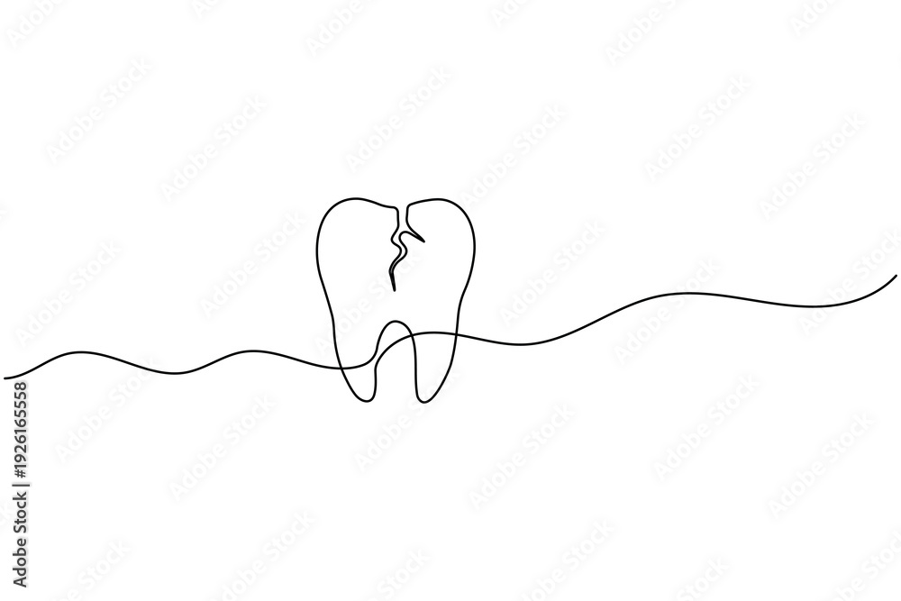 Obraz premium Cracked Broken Tooth Continuous One Line Drawing Dental Cavity Decay Oral Problem Concept Vector