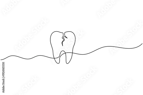 Cracked Broken Tooth Continuous One Line Drawing Dental Cavity Decay Oral Problem Concept Vector