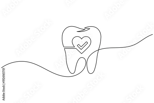 Teeth one line art minimal dental health continuous line illustration