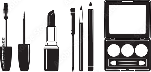 A variety of makeup brushes and a palette displayed on a transparent background isolated on transparent background, Vector