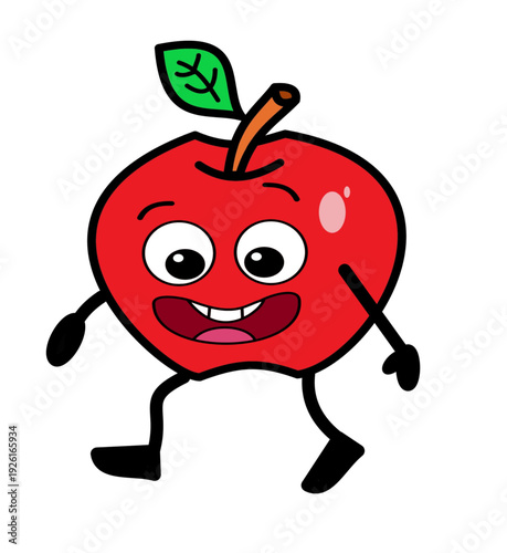 apple walking happily with laugh expression.eps