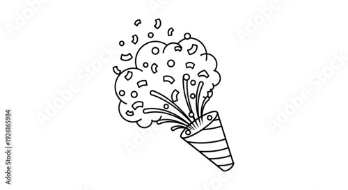 Illustration of popcorn bursting out of a striped cone, capturing the action and excitement of a fun snack time