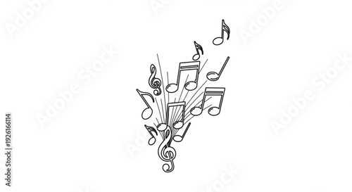 A collection of musical notes and symbols floating together in harmony from a top-down viewpoint