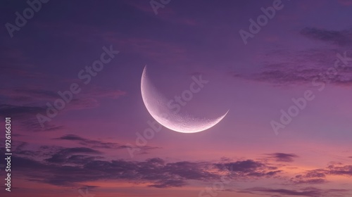Wallpaper Mural Crescent moon shining brightly in purple sunset sky with clouds. Torontodigital.ca