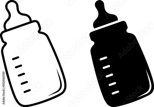Baby bottles in black and white for nursery or parenting designs