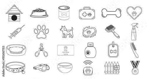 Dog & Pet Care Accessories Line Icons Set