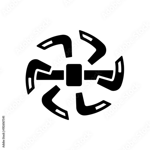 Close-up icon of a rotavator rotor shaft featuring L-shaped tilling blades, black and white industrial vector illustration