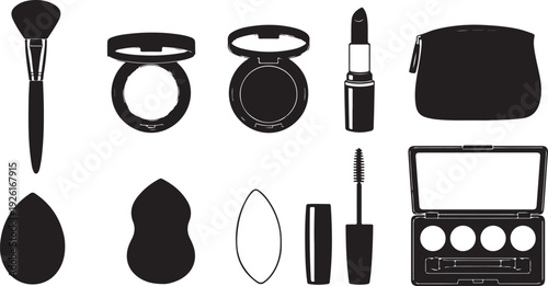 A collection of various makeup items and accessories isolated on transparent background, Vector