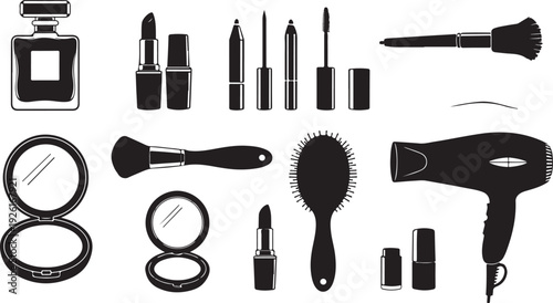A comprehensive collection of beauty and personal care items isolated on transparent background, Vector