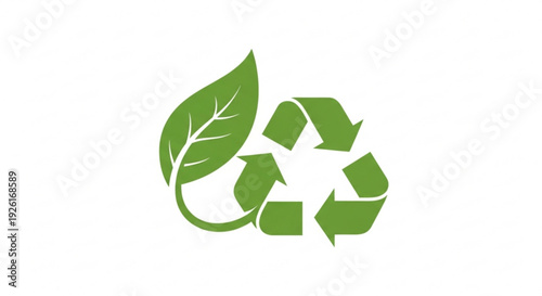Green leafy eco recycle symbol on white background for sustainable living and environmental conservation